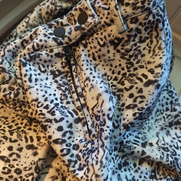 ASOS 4505 Ski Snow Pants Womens 6 Black White Stirrup Snowboard Leopard Print - Picture 6 of 6